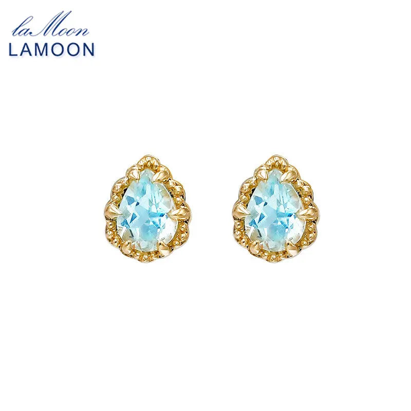 Sterling Silver Gold Plated Aquamarine Stud Earrings for Women