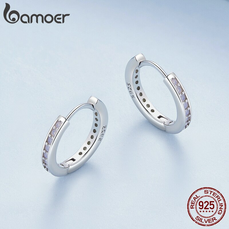 Sterling Silver Pink Opal Round Hoop Earrings for Women