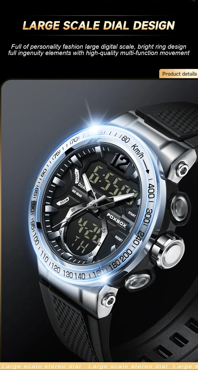 Men's Luxury Digital Analog Sport Watch with Dual Display, Original Quartz Movement, Waterproof.