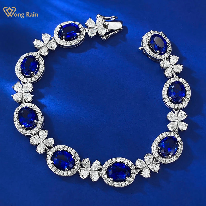 925 Sterling Silver Oval Sapphire Bangle Bracelet for Women