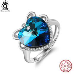 Sterling Silver Blue Crystal Heart Ring for Women