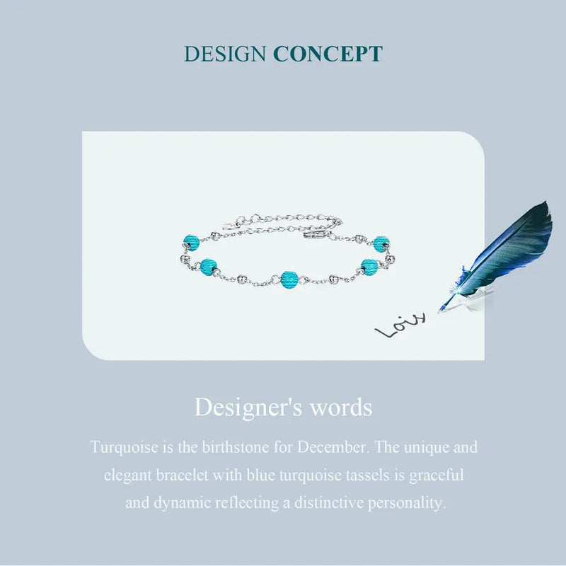 Sterling Silver Turquoise Chain Bracelet for Women