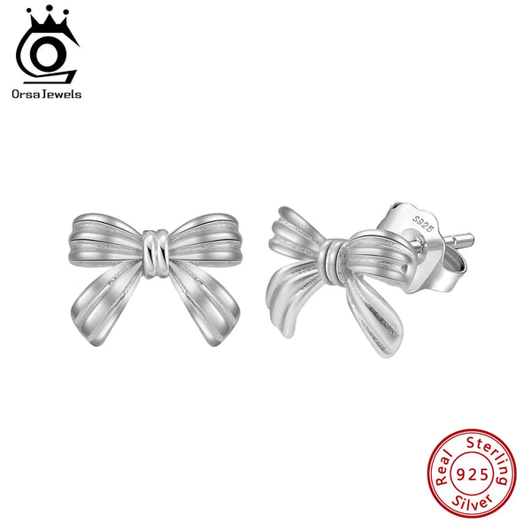 925 Sterling Silver Bowknot Stud Earrings for Women