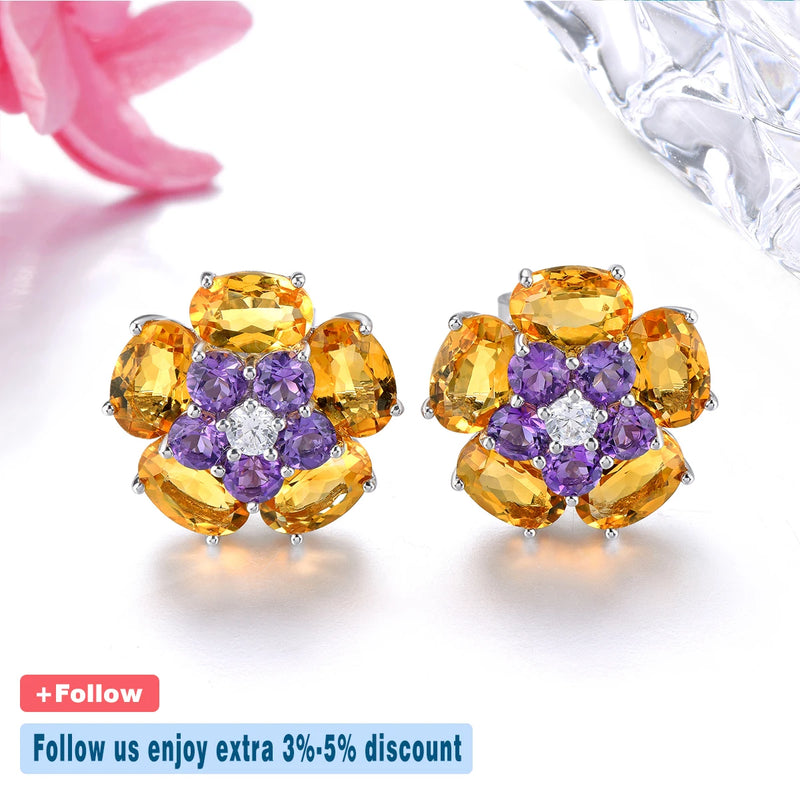 Sterling Silver Citrine Amethyst 5.5 ctw Stud Earrings for Women