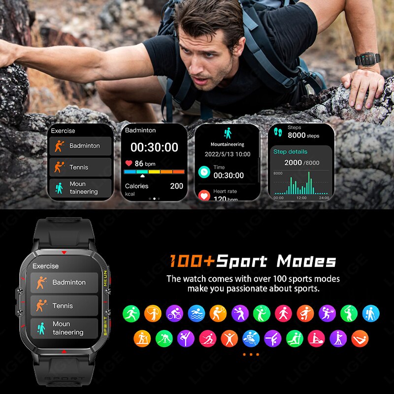 1.96 Inch Bluetooth Call Smartwatch with Health Monitor for Men