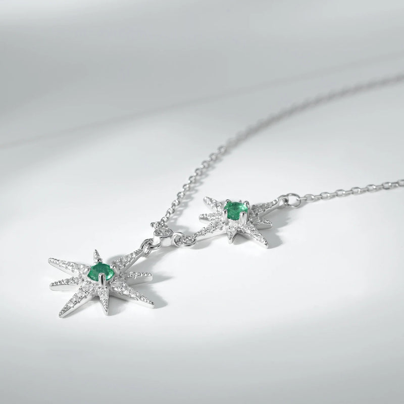 Sterling Silver Emerald Star Pendant Necklace for Women