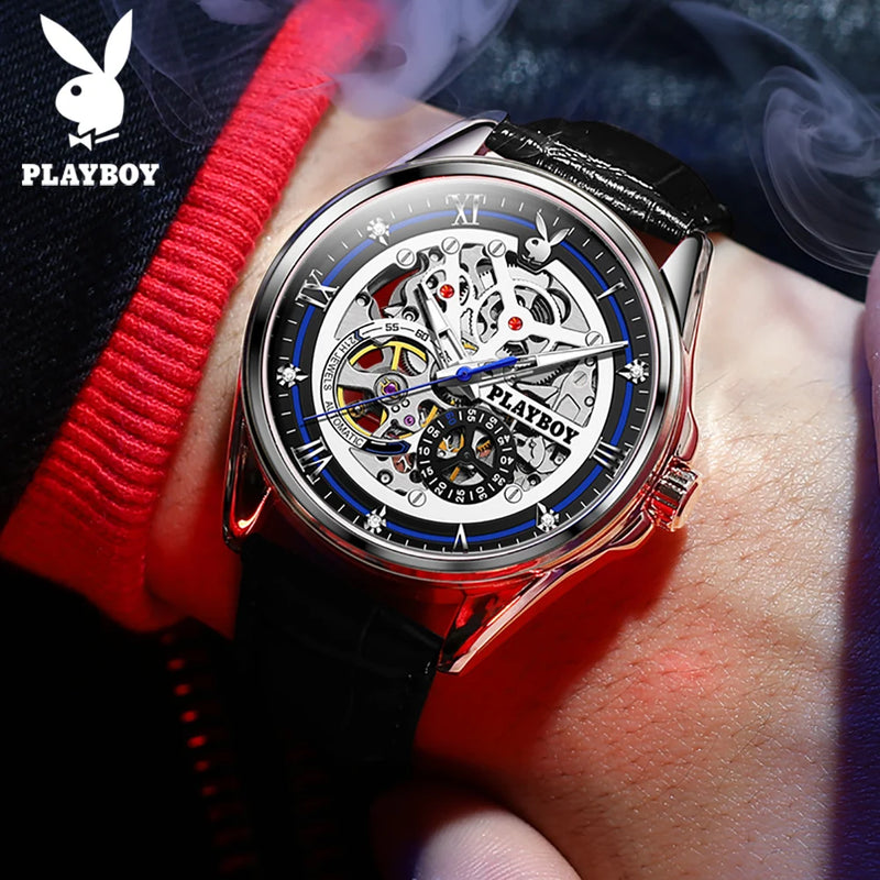 Stainless Steel Skeleton Automatic Mechanical Watch for Men