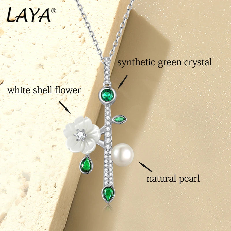 925 Sterling Silver Shell Flower Zircon Pearl Necklace for Women