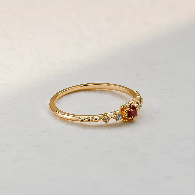 925 Sterling Silver Gold Plated LAB CREATED Ruby Thin Ring for Women