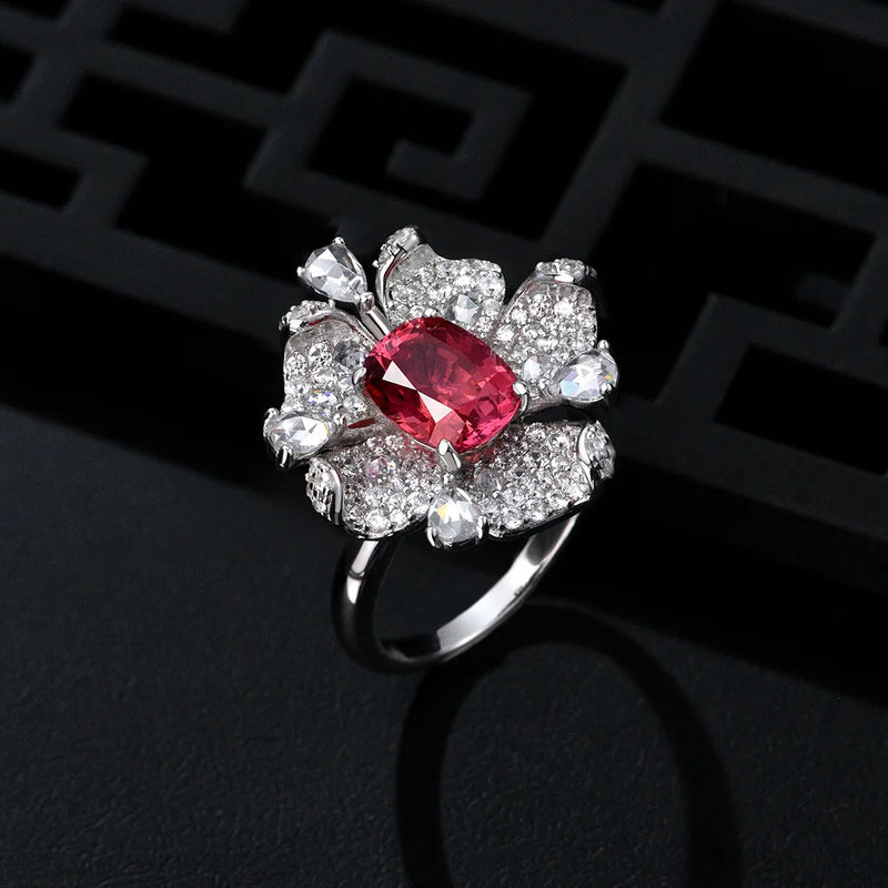 925 Sterling Silver 7 * 9 mm Lab Sapphire Ruby High Carbon Diamonds Ring