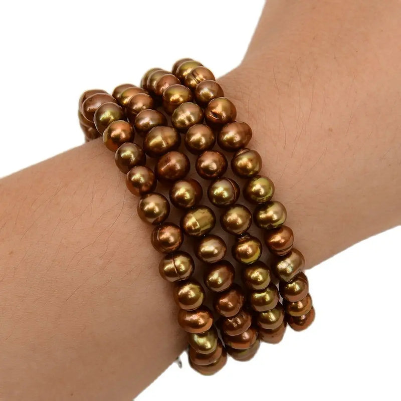 Cultured Coffee Potato Round Pearl Bangle Bracelet for Women