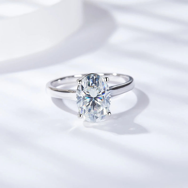 Sterling Silver Oval Moissanite Engagement Ring