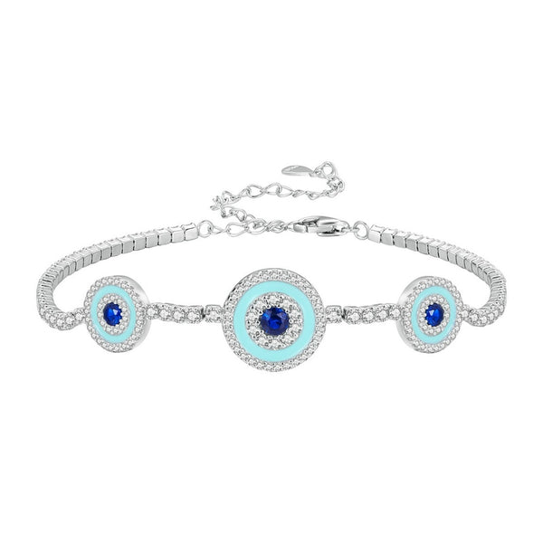 925 Sterling Silver Blue Evil Eye & Cubic Zirconia Tennis Bracelet for Women