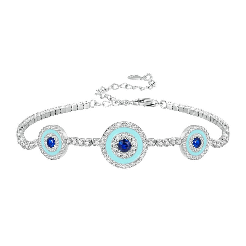 925 Sterling Silver Blue Evil Eye & Cubic Zirconia Tennis Bracelet for Women