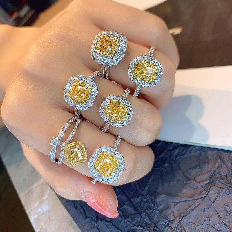 18K White Gold Real Yellow Diamond Court Style Wedding Ring for Women