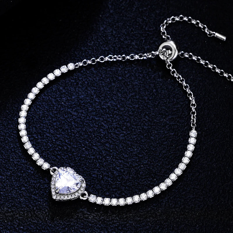 Sterling Silver Heart Cut Moissanite Bracelet for Women