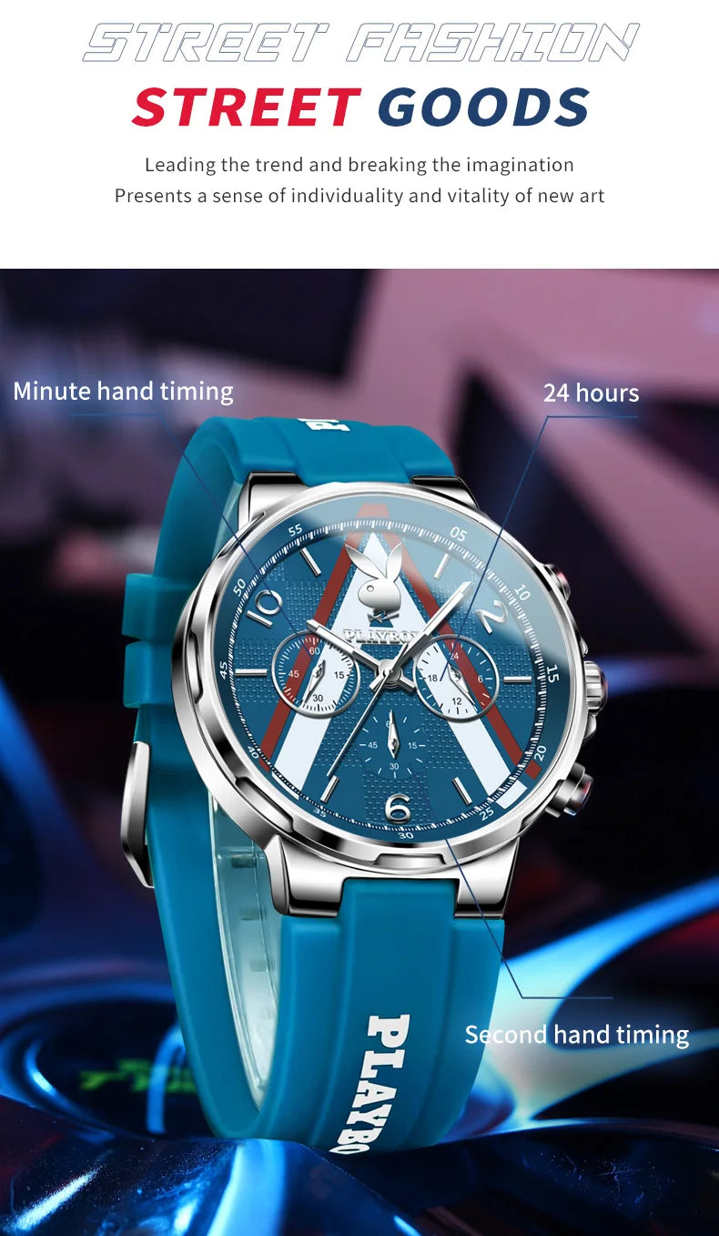 Silver Silicone Multifunction Quartz Watch for Men