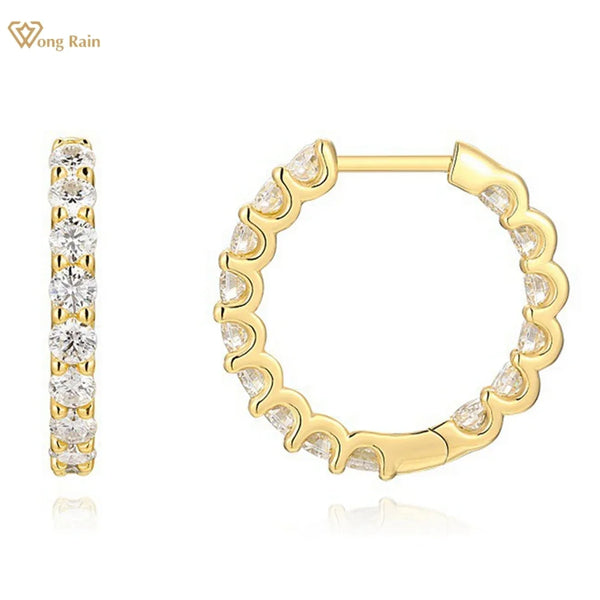 925 Sterling Silver, 18K Gold Plated, 3MM, Moissanite Hoop Earrings for Women