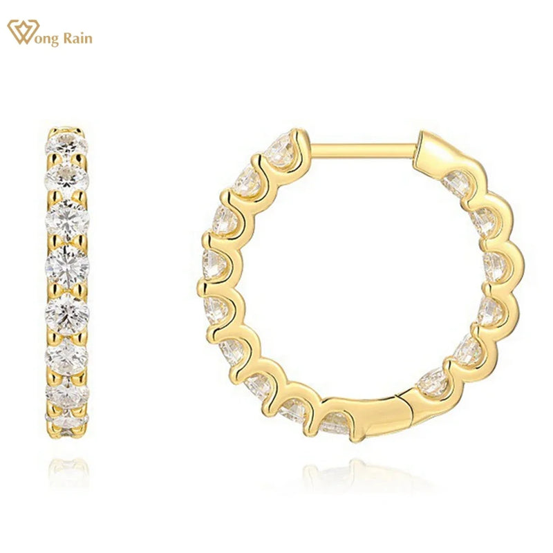 925 Sterling Silver, 18K Gold Plated, 3MM, Moissanite Hoop Earrings for Women