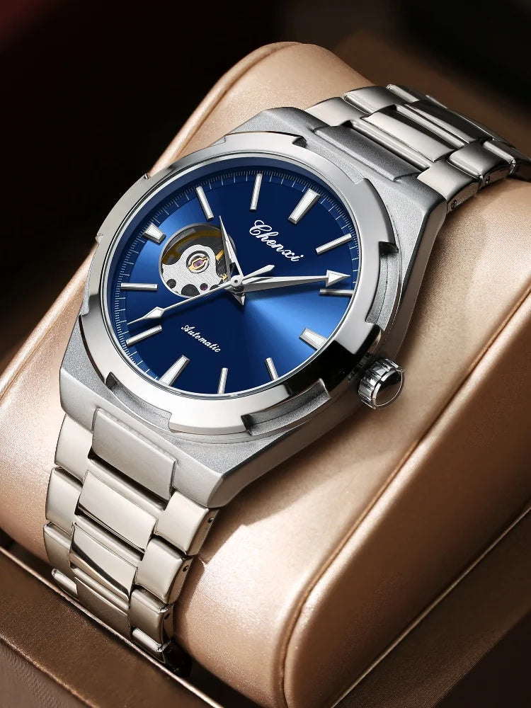 Stainless Steel Automatic Mechanical Hollow Skeleton Watch for Men