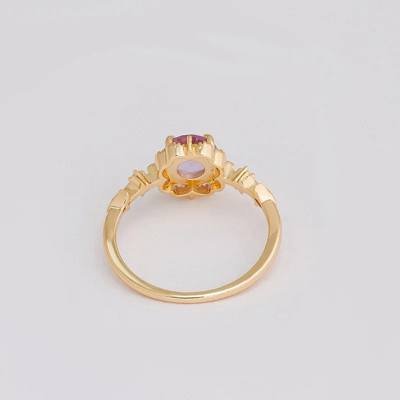 925 Sterling Silver Gold Plated Amethyst Engagement Ring for Women