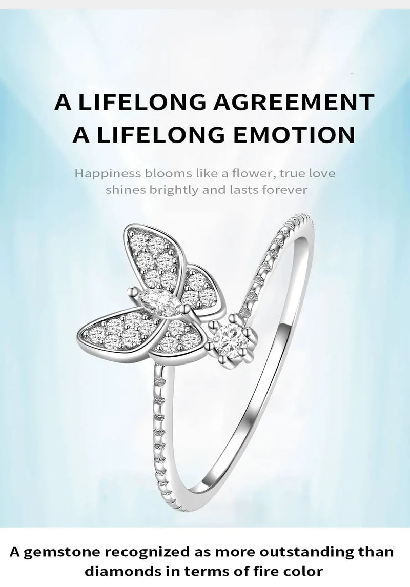 Sterling Silver Butterfly Moissanite Ring for Woman