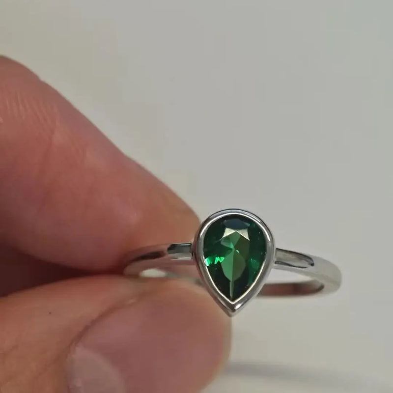 Silver 925 Emerald Bezel Ring for Women