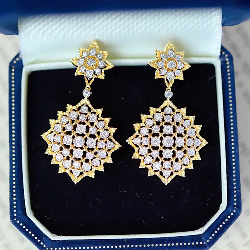 925 Sterling Silver Gold Plated Zircon Lace Earrings