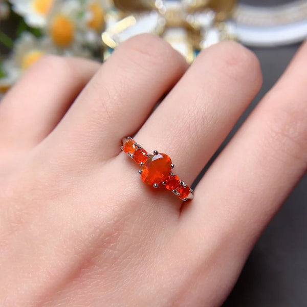 Sterling Silver Micro Orange Opal Ring (5x7mm)