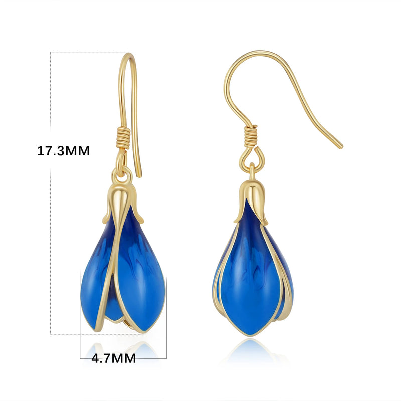 Sterling Silver Tulip Flower Dangling Earrings for Women