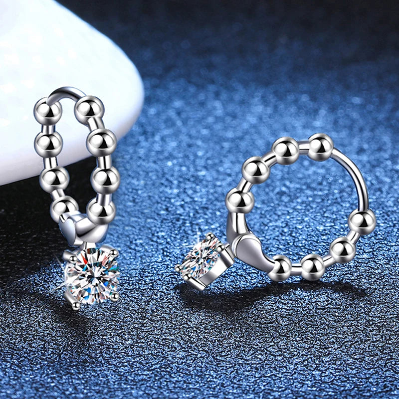 925 Sterling Silver Colorless Moissanite Hoop Earrings for Women