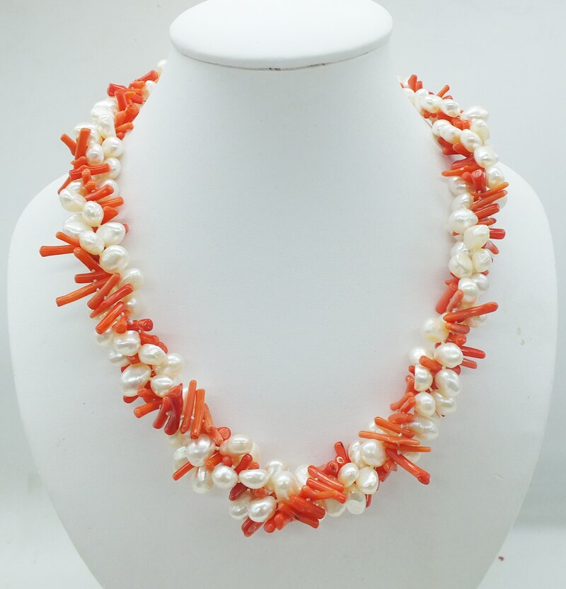 Natural Baroque Pearls and Coral Necklace, 21 inches for Women