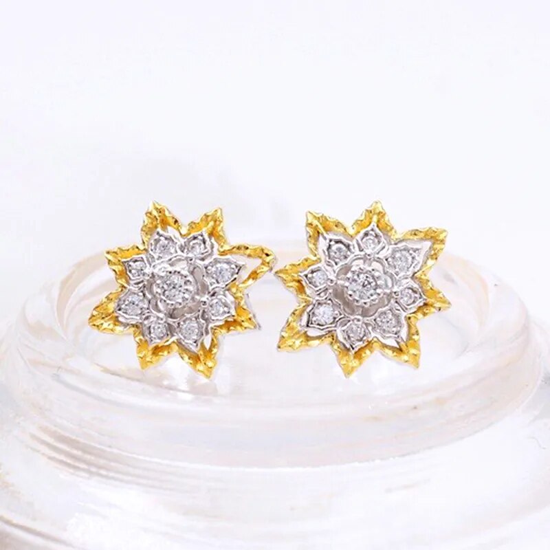 925 Sterling Silver Gold Plated Snowflake Zircon Stud Earrings for Women