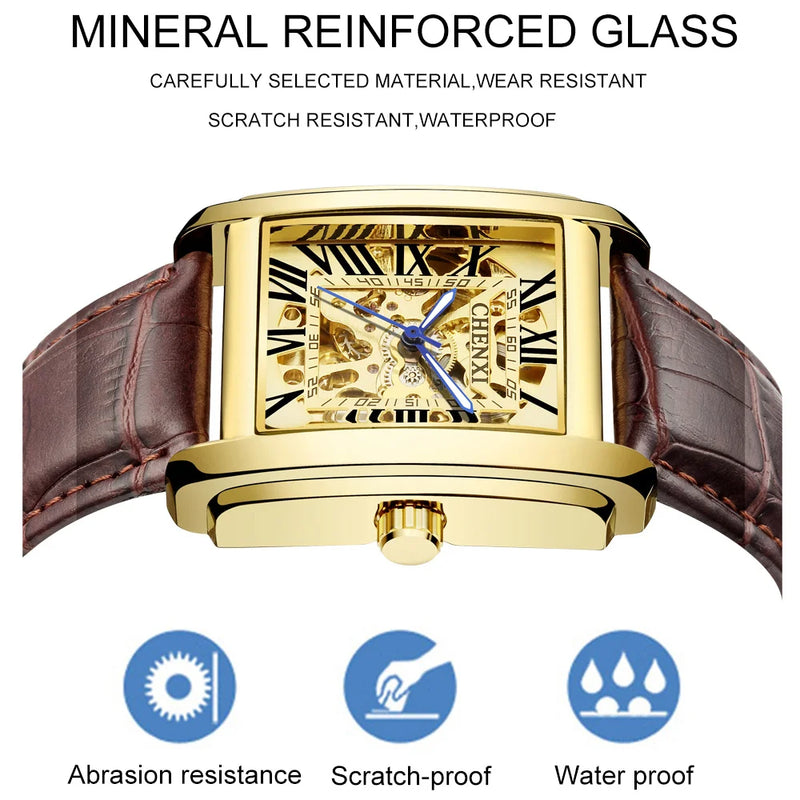 Gold Automatic Skeleton Tourbillon Mechanical Wristwatch for Men