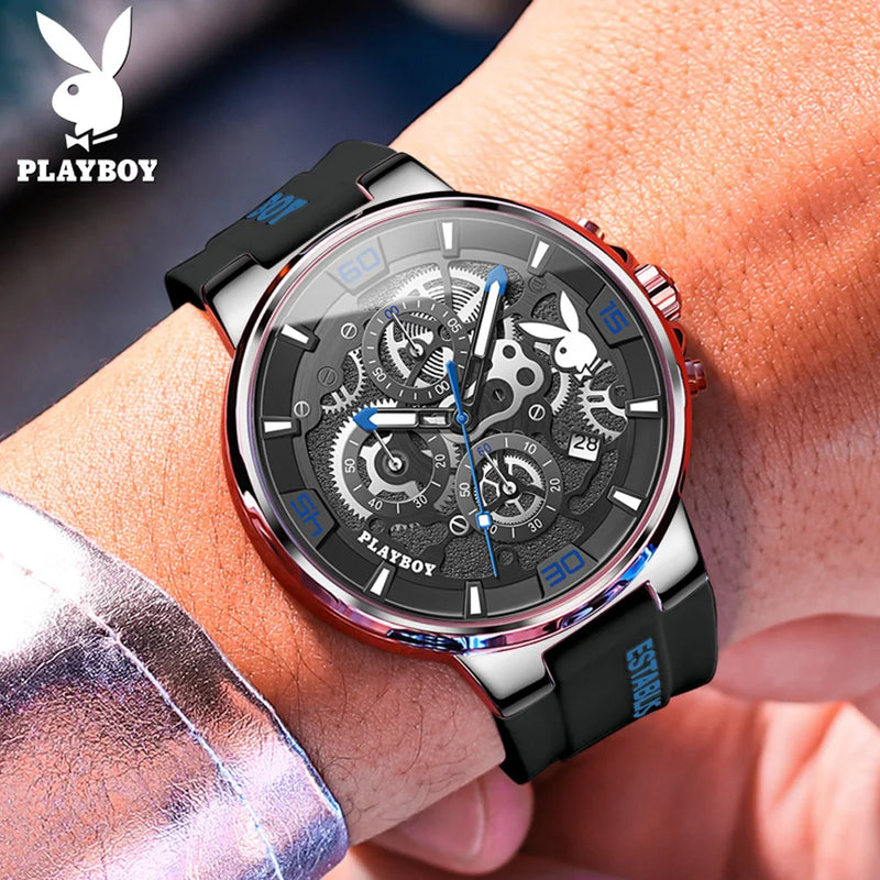 Stainless Steel Silicone Quartz Sports Watch for Men