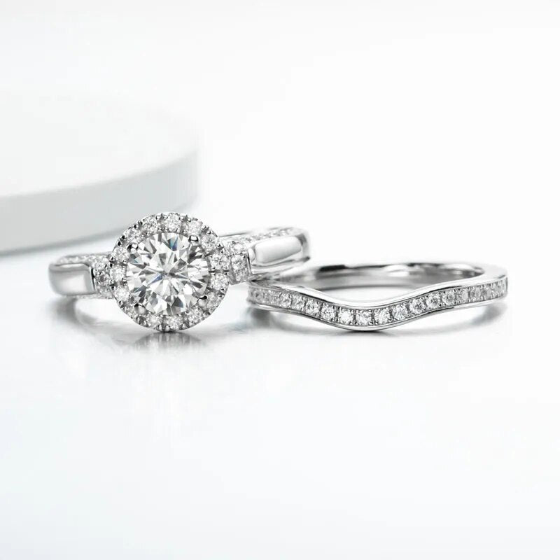 925 Sterling Silver 1.62ctw Moissanite Engagement Ring Set For Women