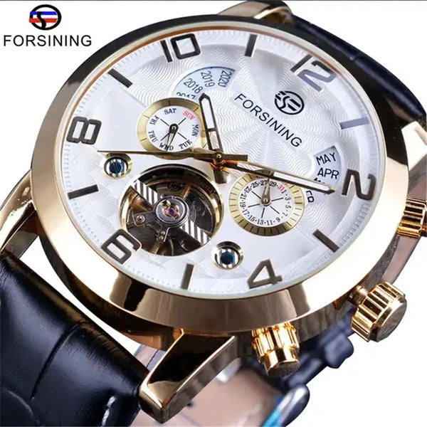 Leather Mechanical Automatic Men's Wrist Watch with Tourbillon and Multi-Functionalities