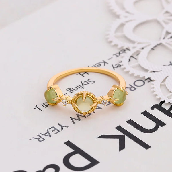 925 Sterling Silver Gold Plated Prehnite Ring for Women