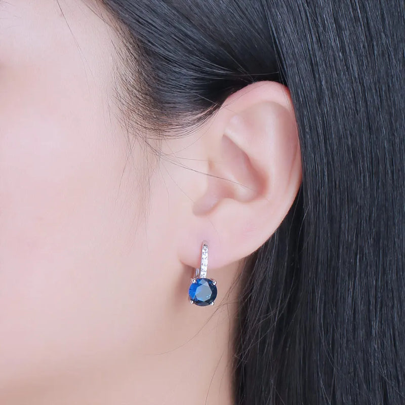 925 Sterling Silver Created Blue Sapphire Earrings for Women