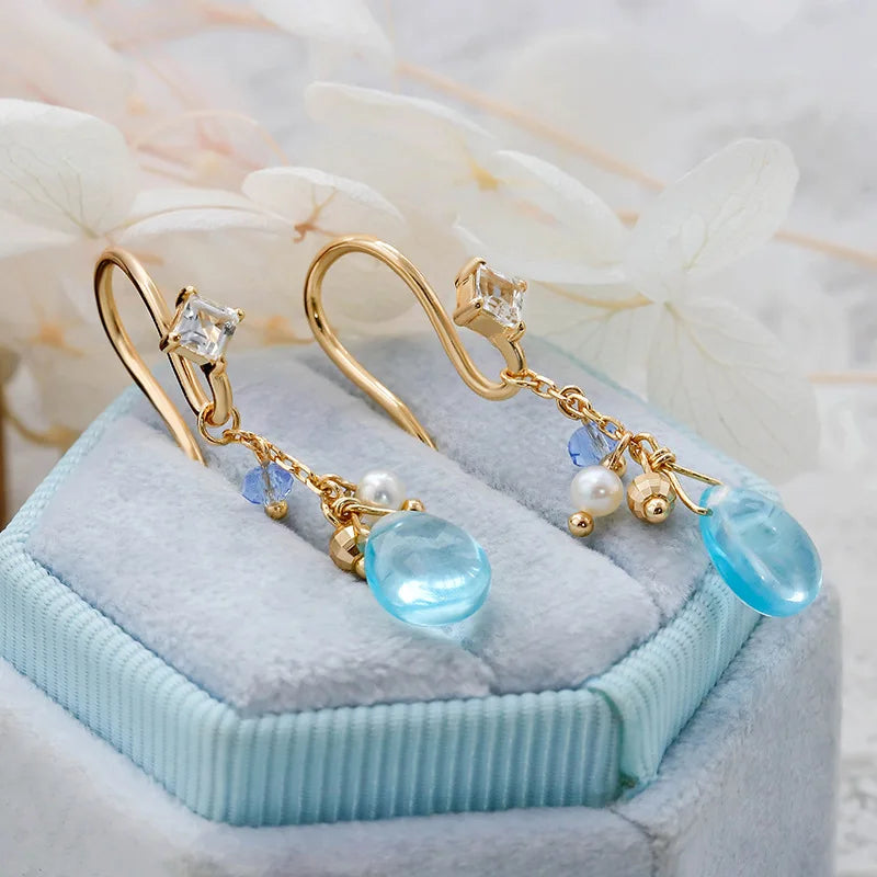 925 Sterling Silver Gold Plated Topaz and Freshwater Pearl Dangle Earrings for Women