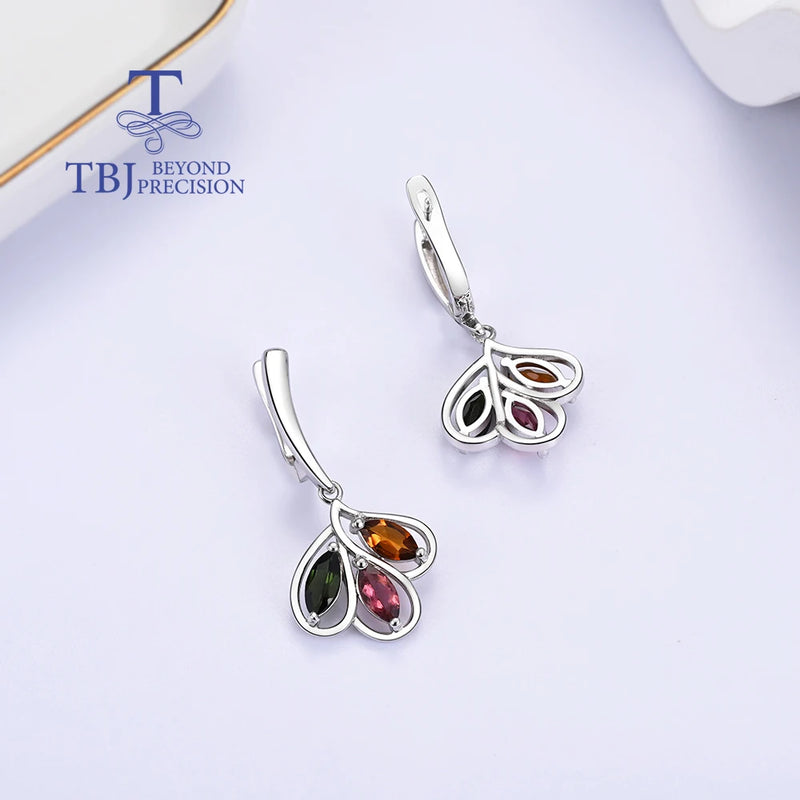 925 Silver Tourmaline Leaf Shape Earrings for Women