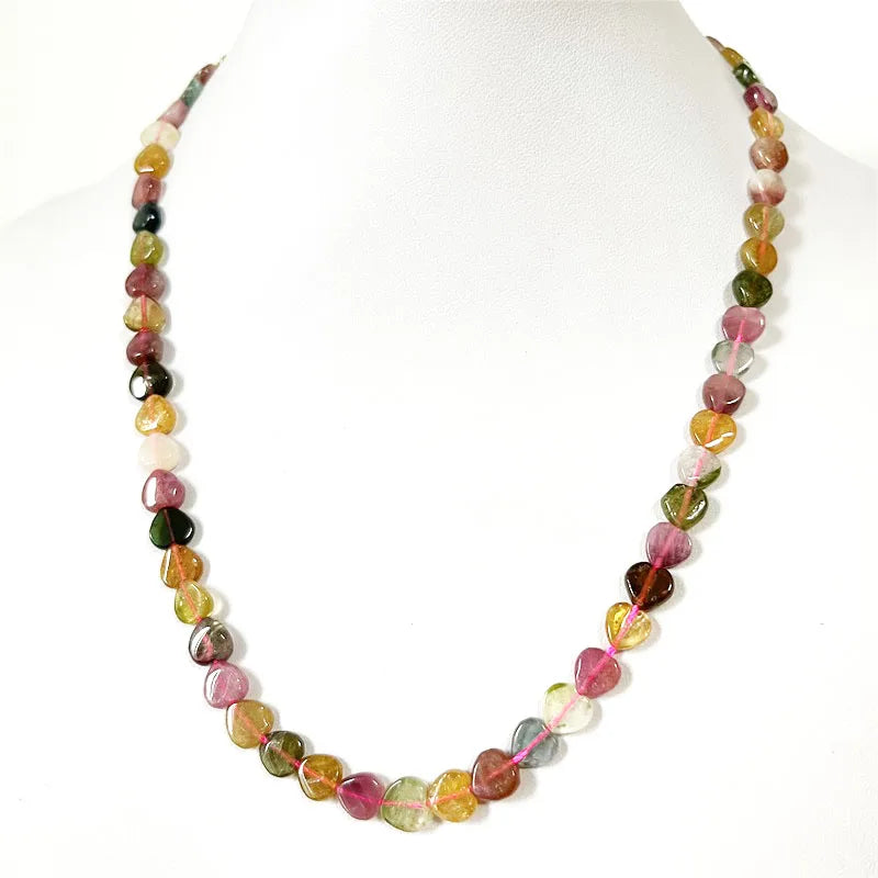 925 Sterling Silver Brazil Tourmaline 4x7-8mm Heart Shape Candy Rainbow Beads Necklace for Women