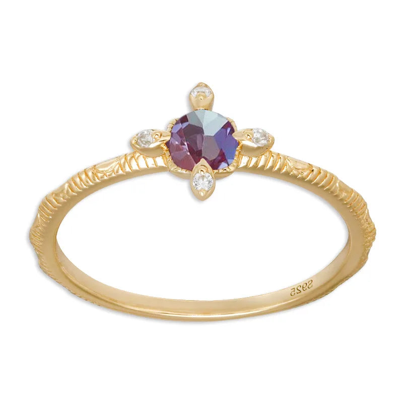 925 Sterling Silver Light Gold Vermeil Synthetic Blue Purple Alexandrite Ring for Women