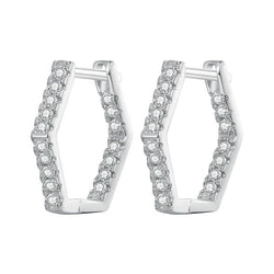 925 Sterling Silver Zircon Hexagonal Hoop Earrings for Women