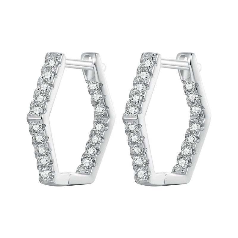 925 Sterling Silver Zircon Hexagonal Hoop Earrings for Women