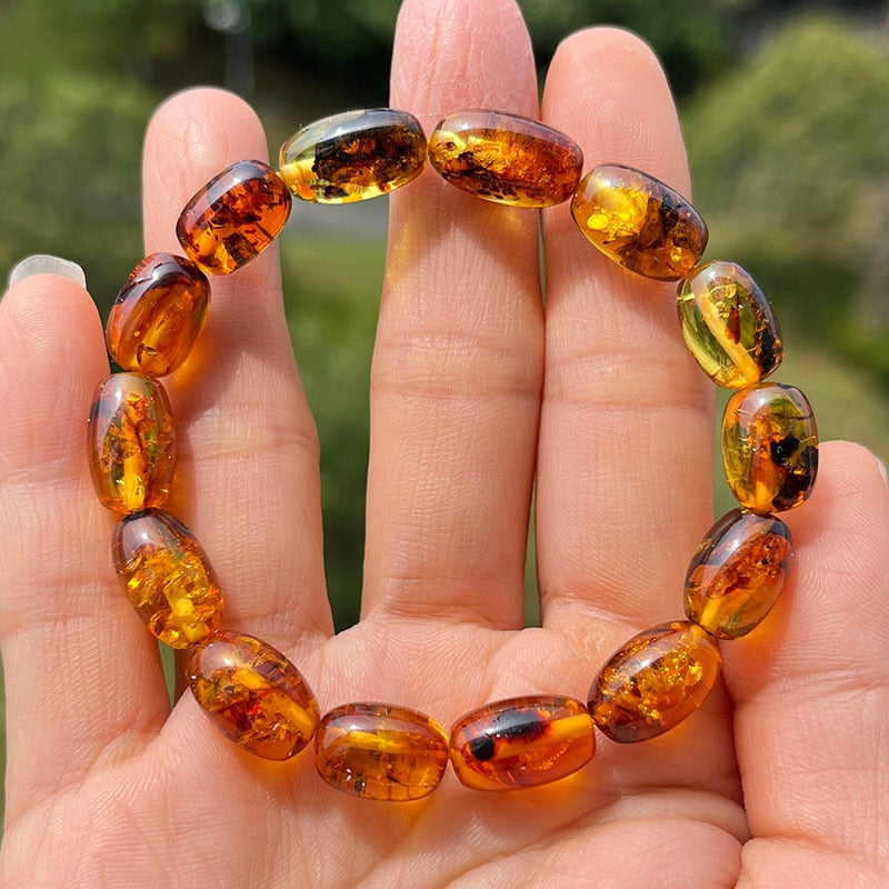 Sterling Silver Natural Amber Bracelet for Unisex