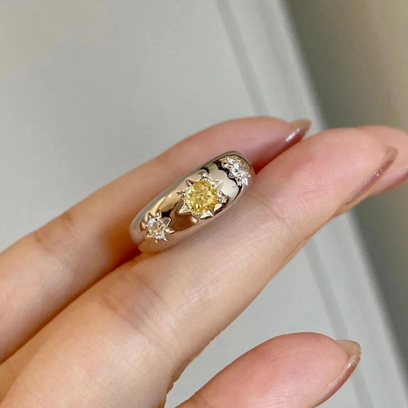 18K Gold Plated Sterling Silver Citrine & Diamond Ring for Women