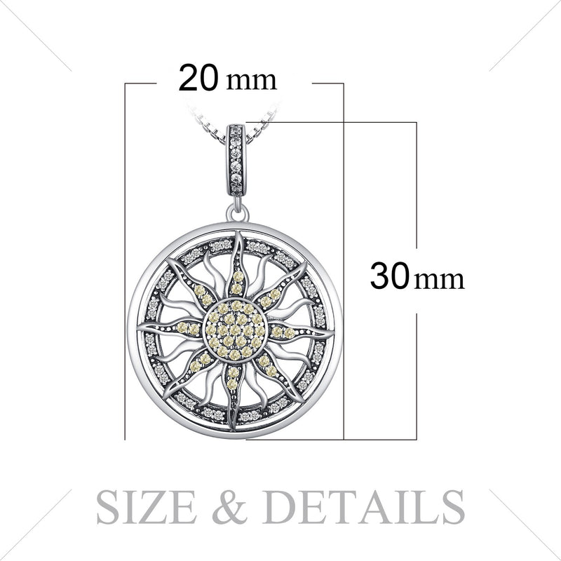 925 Sterling Silver Cubic Zirconia Sun Pendant Necklace for Women