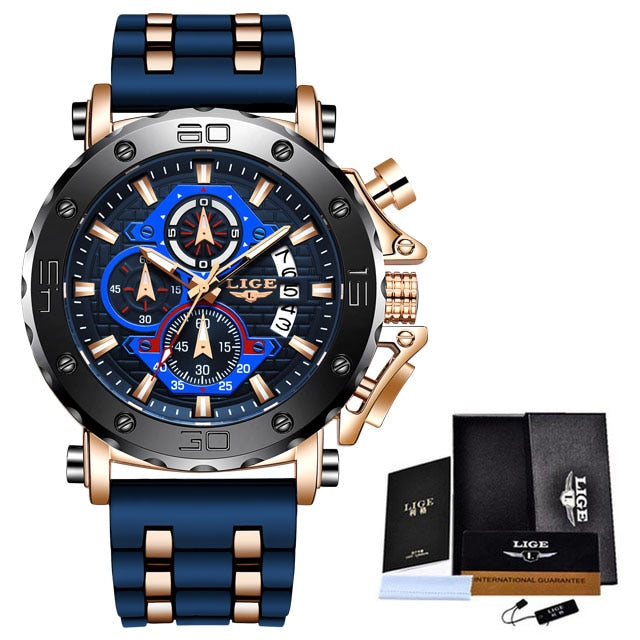 Stainless Steel Silicone Chronograph Date Luminous Watch for Men