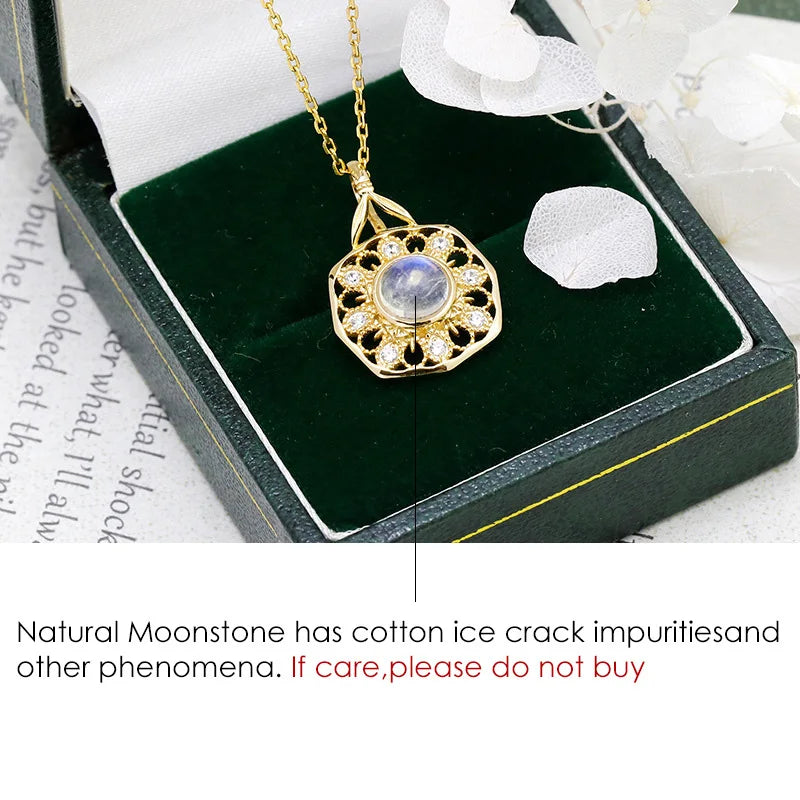 925 Sterling Silver Gold Plated Natural Moonstone Pendant Necklace for Women